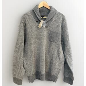 J.Crew 100% Lambswool Knit Shawl Collar Sweater Mens L Heather Gray FLAW